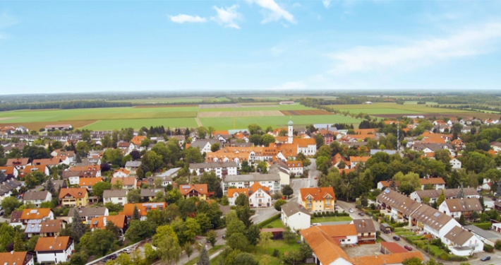 Der Ortsteil Kirchheim aus der Luft.