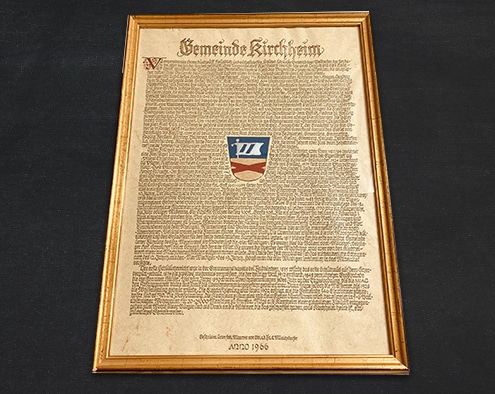 Foto: Original-Handschrift zur Verleihung des Kirchheimer Gemeindewappens