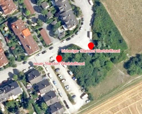 Foto: Luftbild des Schlehenrings mit dem neuen Standort der Wertstoffsammelinsel