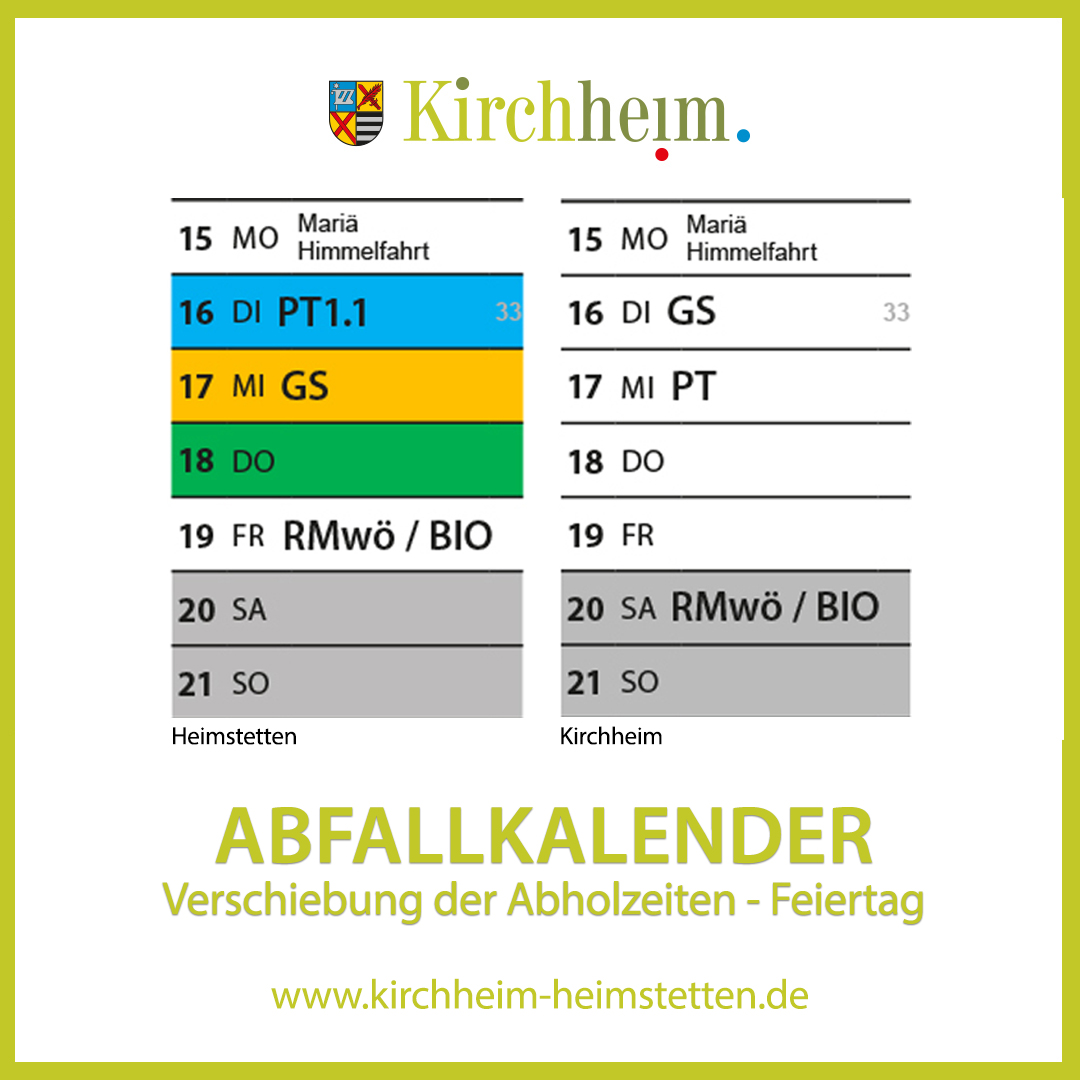 Verschiebung der Abholzeiten Familiengemeinde Kirchheim b. München
